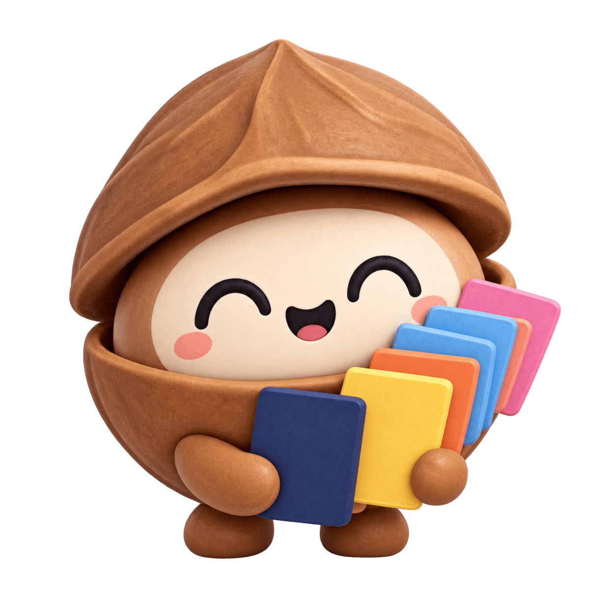 The Nutshell study buddy holding a colorful stack of flashcards